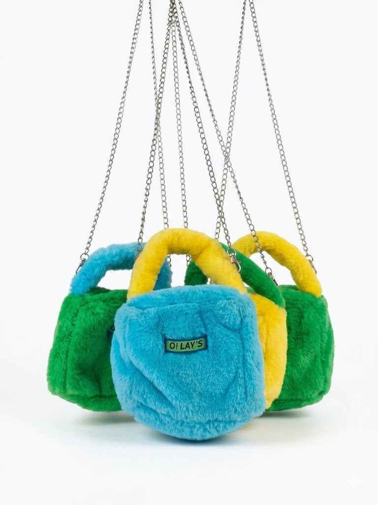 Cute Plush Designer Mini Bucket Handbag Candy Color Fluffy Faux Fur Girl Purse
