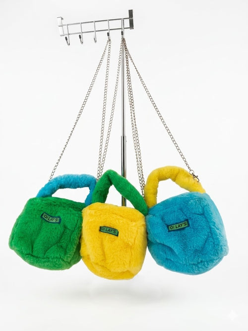Cute Plush Designer Mini Bucket Handbag Candy Color Fluffy Faux Fur Girl Purse
